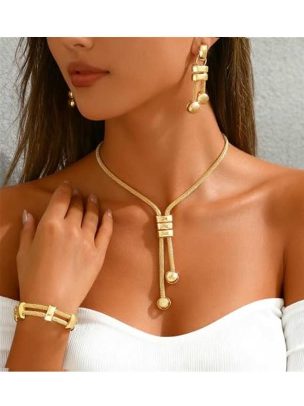 Chunky Gold Tone Cuban Link Necklace Bracelet Set Punk Statement Chain Jewelry